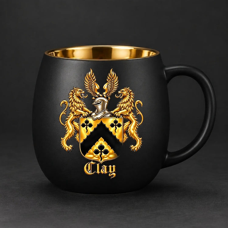 Clay lion crest rounded mug