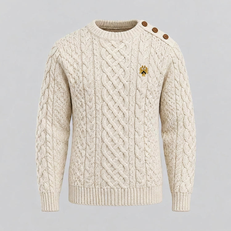 Cable-knit fisherman sweater with the full official Lion&