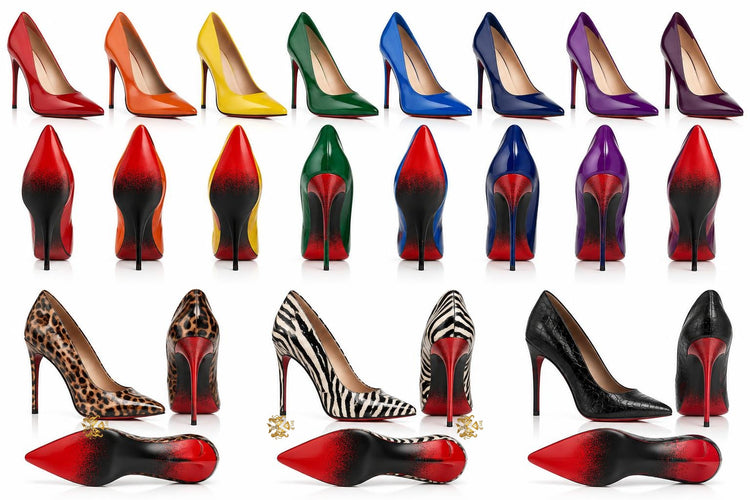 Patent stilettos with official crest centered inside black outsole arch