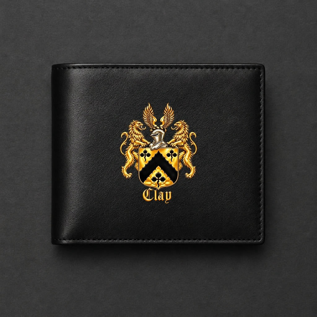 Clay lion crest calfskin wallet