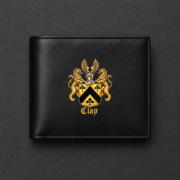 Clay lion crest calfskin wallet