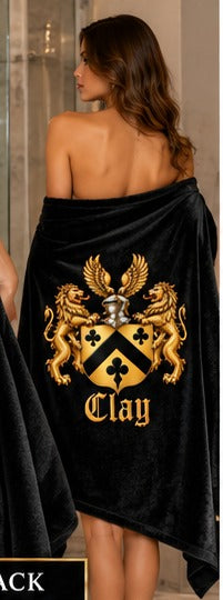 Black crest towel, back