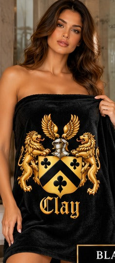 Black crest towel, front