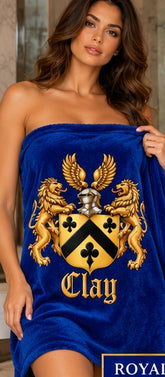 Royal blue crest towel, front