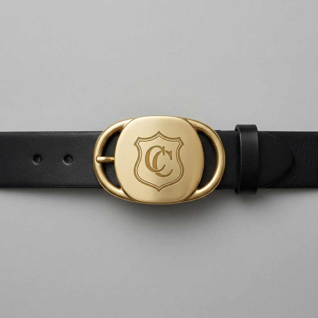 CC Closet Leather Belt with gold CC crest