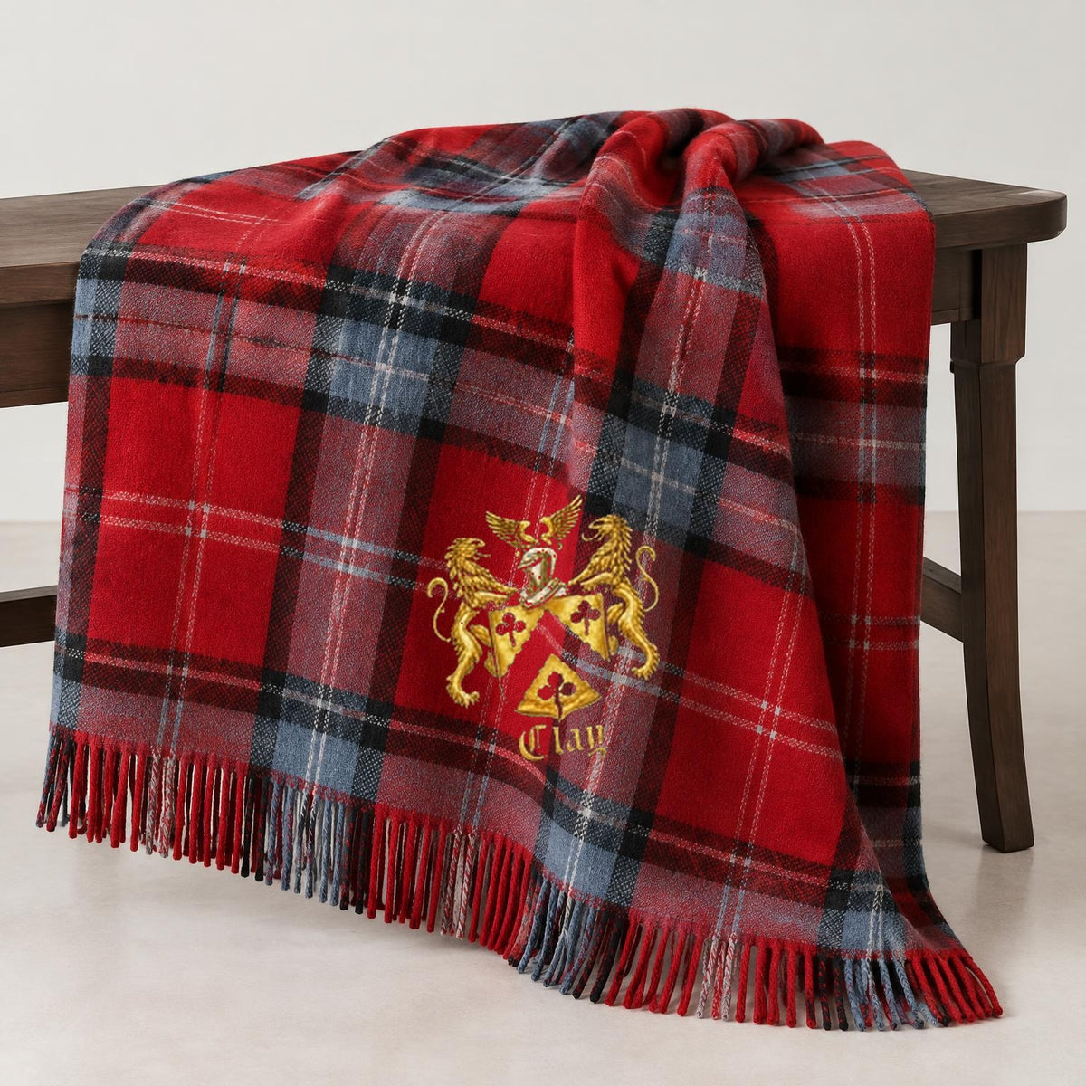 Pure wool Clay tartan blanket with the official Lion&