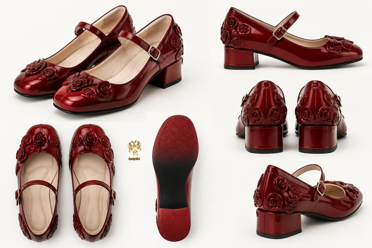 Derby 154 red-rose Mary Janes with official Lion&