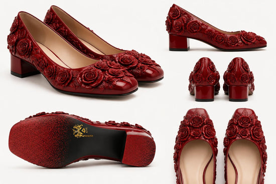 Derby 154 red-rose square-heel shoes with official Lion&