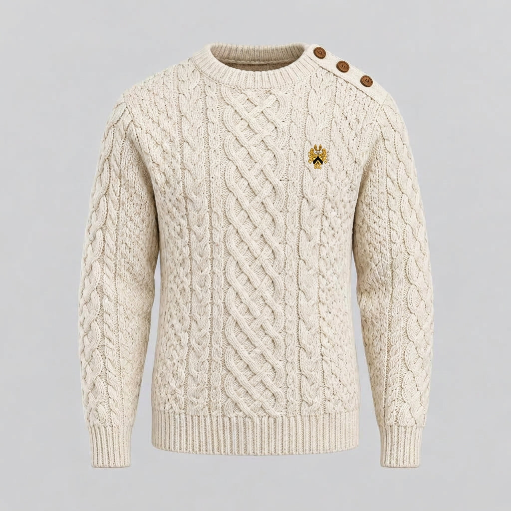Cable-knit fisherman sweater with the full official Lion&