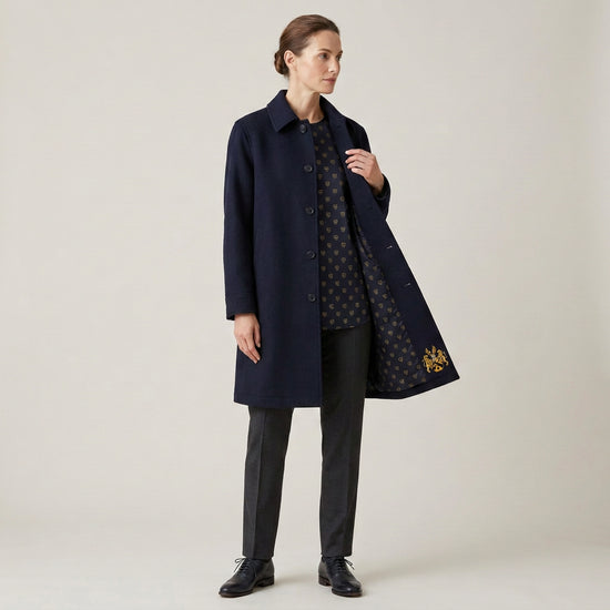 Lion’s Crest Wool Coat — Three-Quarter Length, Heavyweight