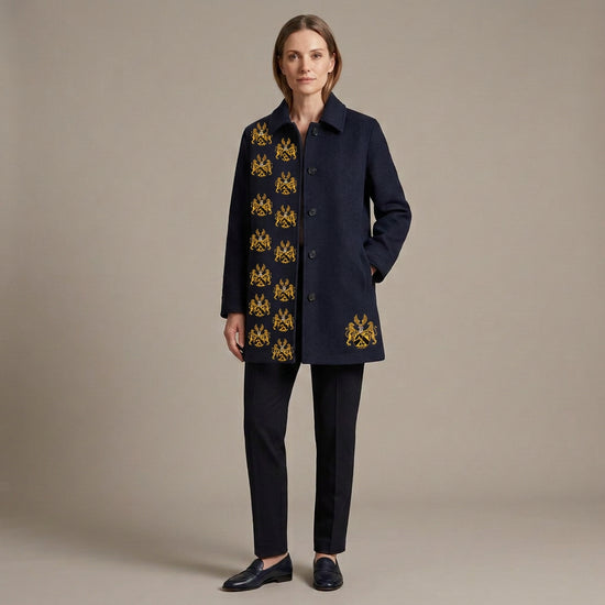 Lion’s Crest Wool Coat — Three-Quarter Length, Lightweight