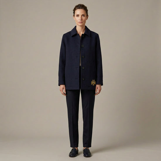 Lion’s Crest Wool Coat — Three-Quarter Length, Midweight