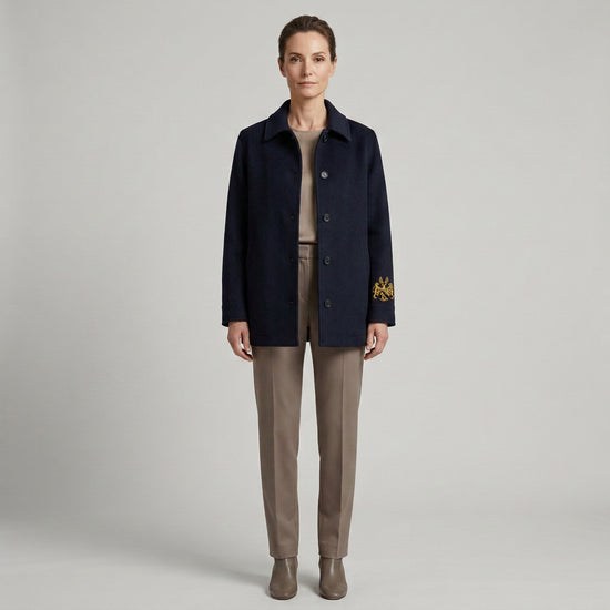 Lion’s Crest Cashmere Coat — Three-Quarter Length