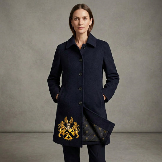 Lion’s Crest Women’s Fitted Wool Coat — Three-Quarter Length