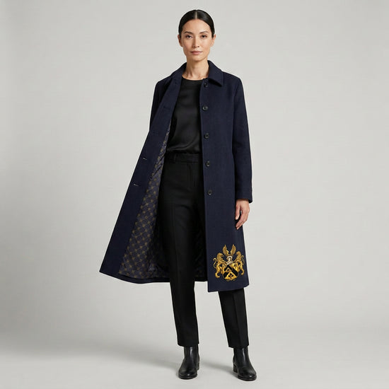Lion’s Crest Women’s Fitted Wool Coat — Full Length