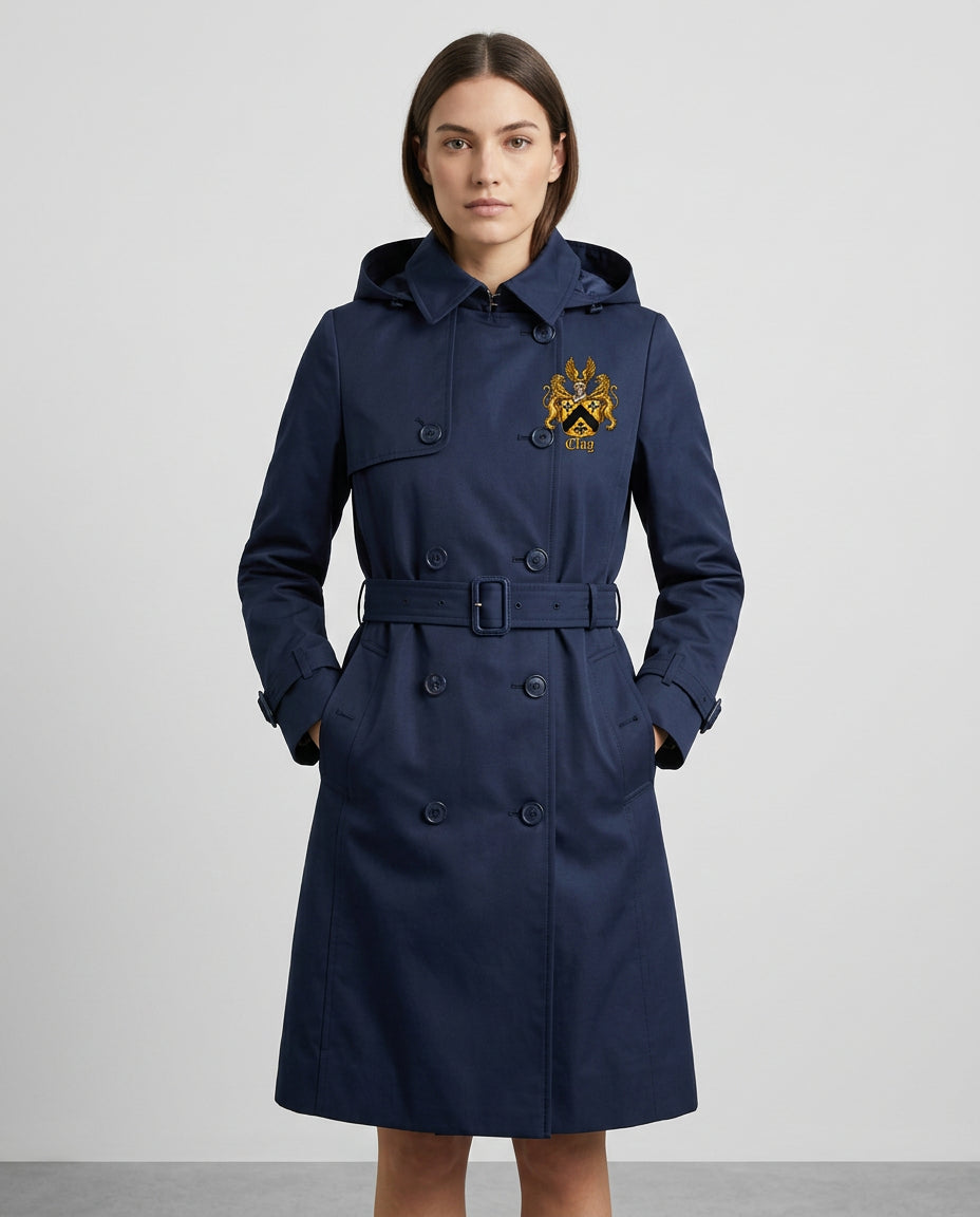 Navy waterproof belted trench raincoat with the official gold Lion&