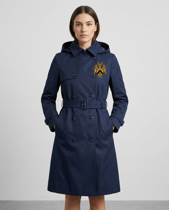 Navy waterproof belted trench raincoat with the official gold Lion&