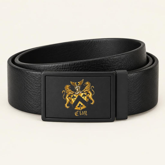 All-black leather belt with Lion&