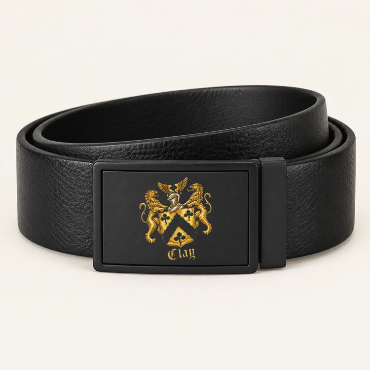 All-black leather belt with Lion&