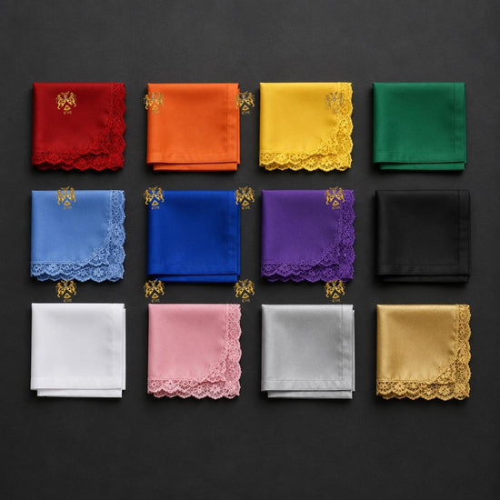 Lion’s Crest handkerchiefs in twelve colors with plain and lace edges