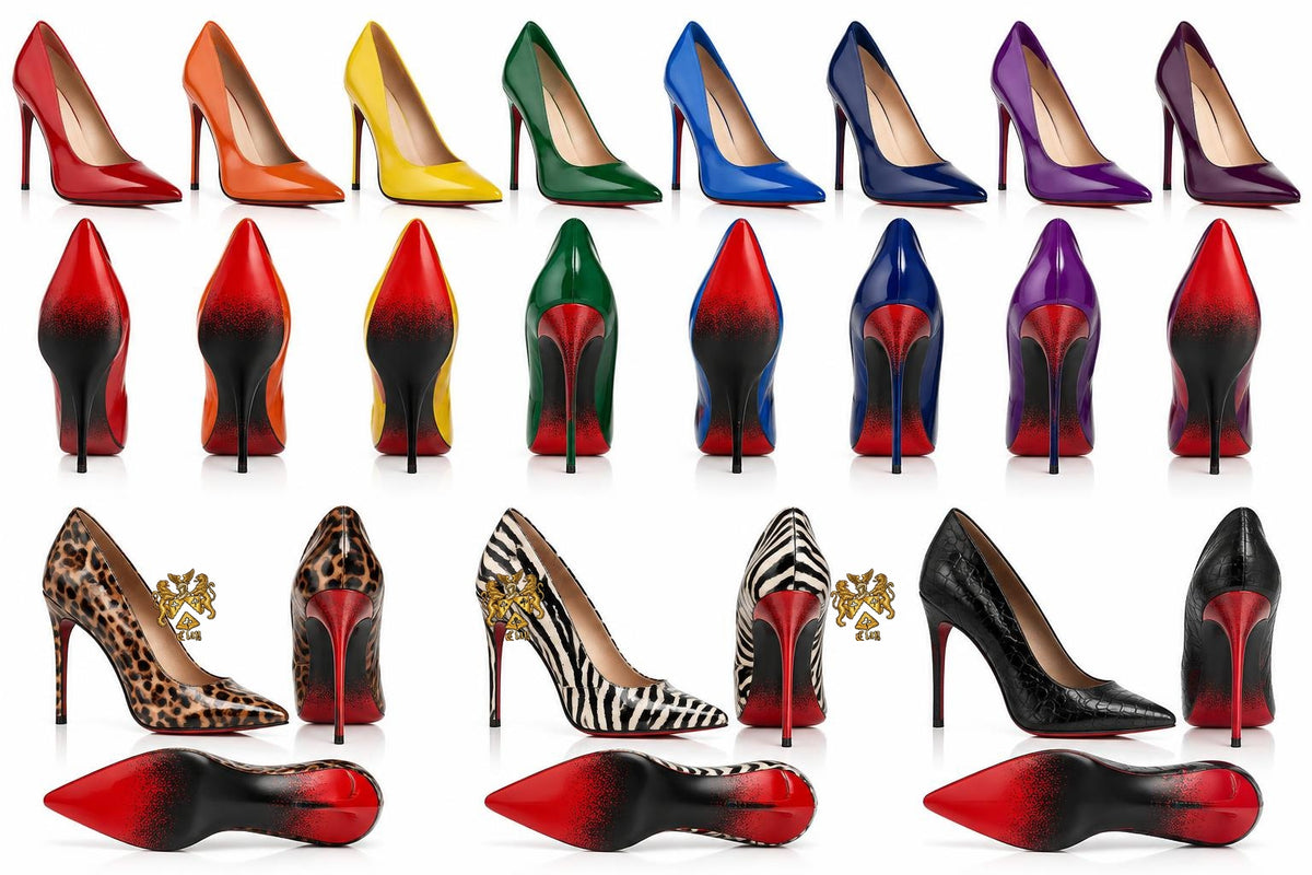 Blue patent stilettos with official gold Lion&