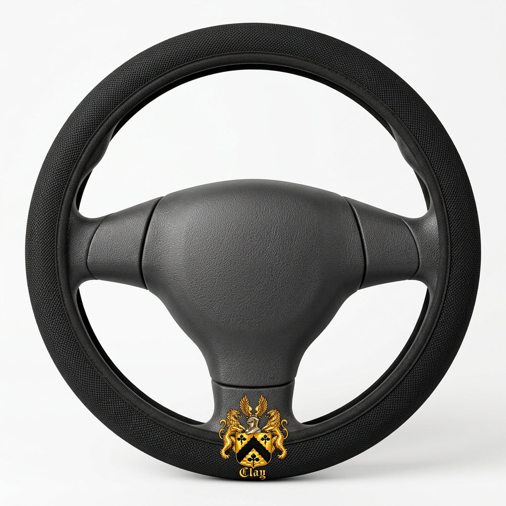 Black stretch-fit steering wheel cover with the official full Lion&