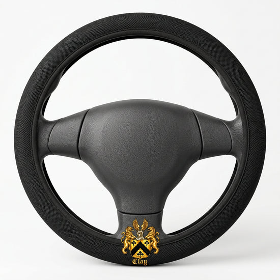 Black stretch-fit steering wheel cover with the official full Lion&