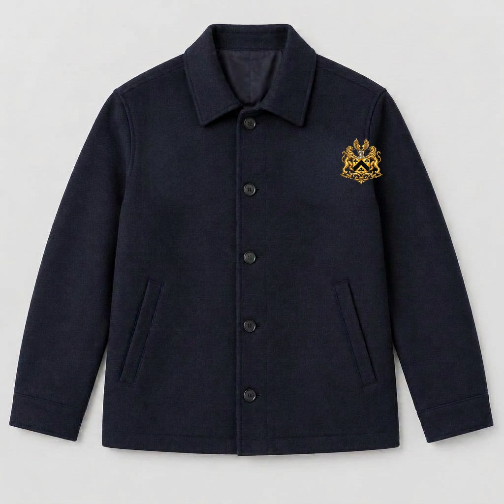 Midweight wool jacket with small gold crest