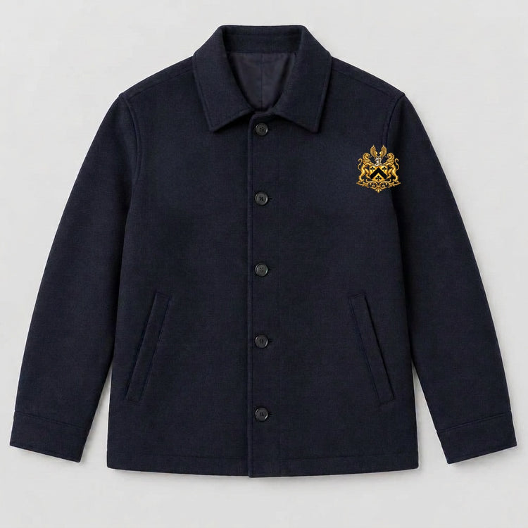 Midweight wool jacket with small gold crest