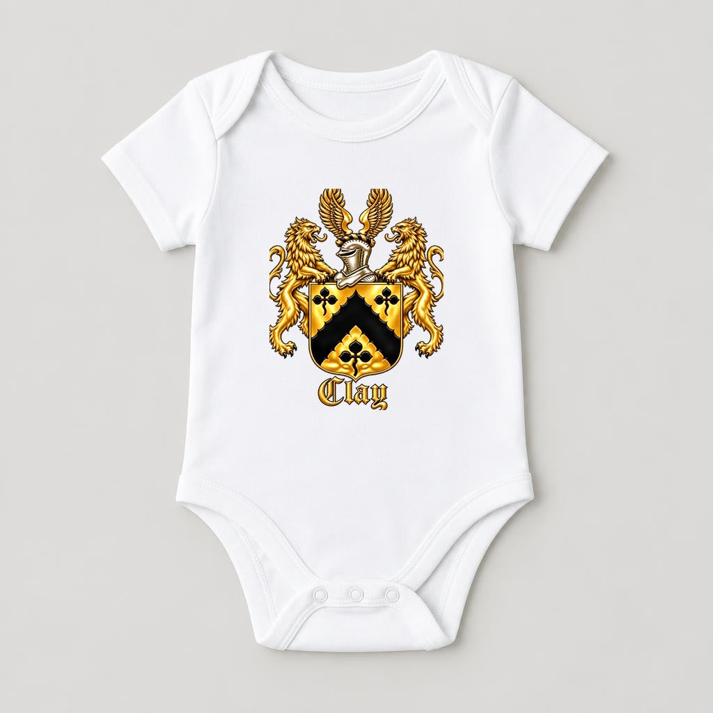 Organic cotton onesie with Clay crest