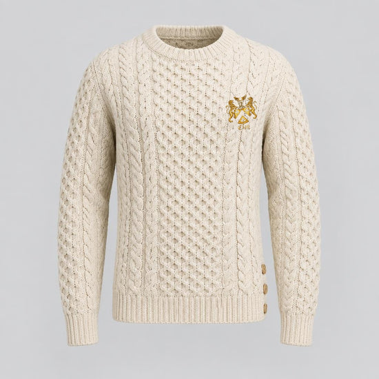 Organic cotton fisherman sweater with wooden side buttons and official Lion&