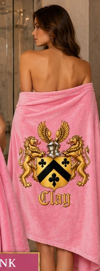 Pink crest towel, back