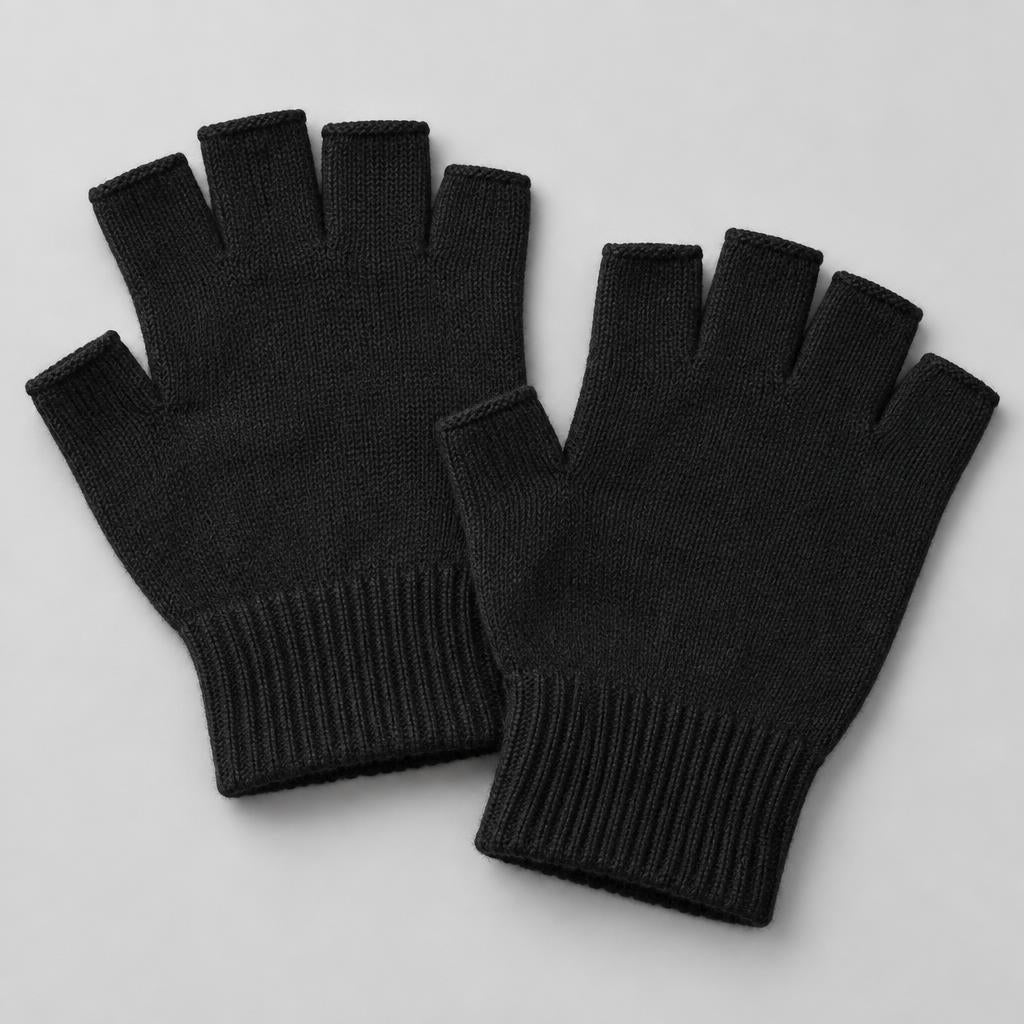 Black knitted fingerless half gloves