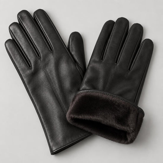 Black lambskin leather gloves with mink lining