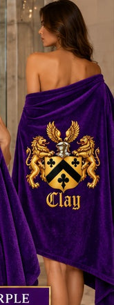 Purple crest towel, back