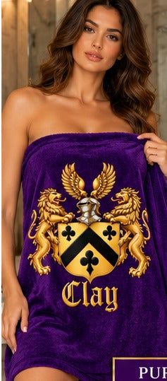 Purple crest towel, front