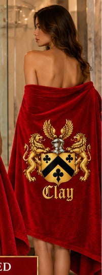 Red crest towel, back