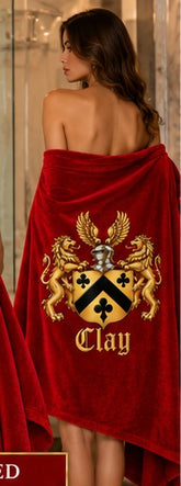 Red crest towel, back