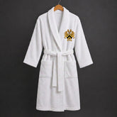 Turkish cotton bathrobe with the official Clay crest uniformly placed on the chest