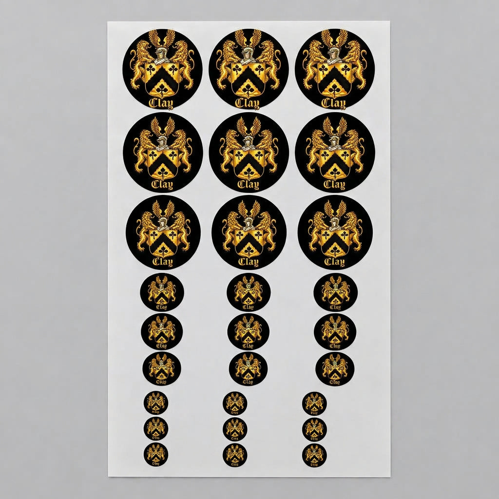 Round black stickers with the official gold Lion&
