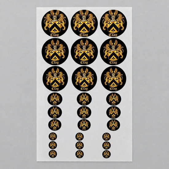Sheet of round black stickers with the official gold Lion&