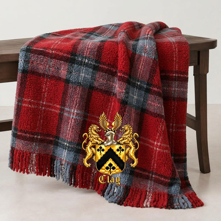 Sherpa fleece Clay tartan blanket with the official Lion&