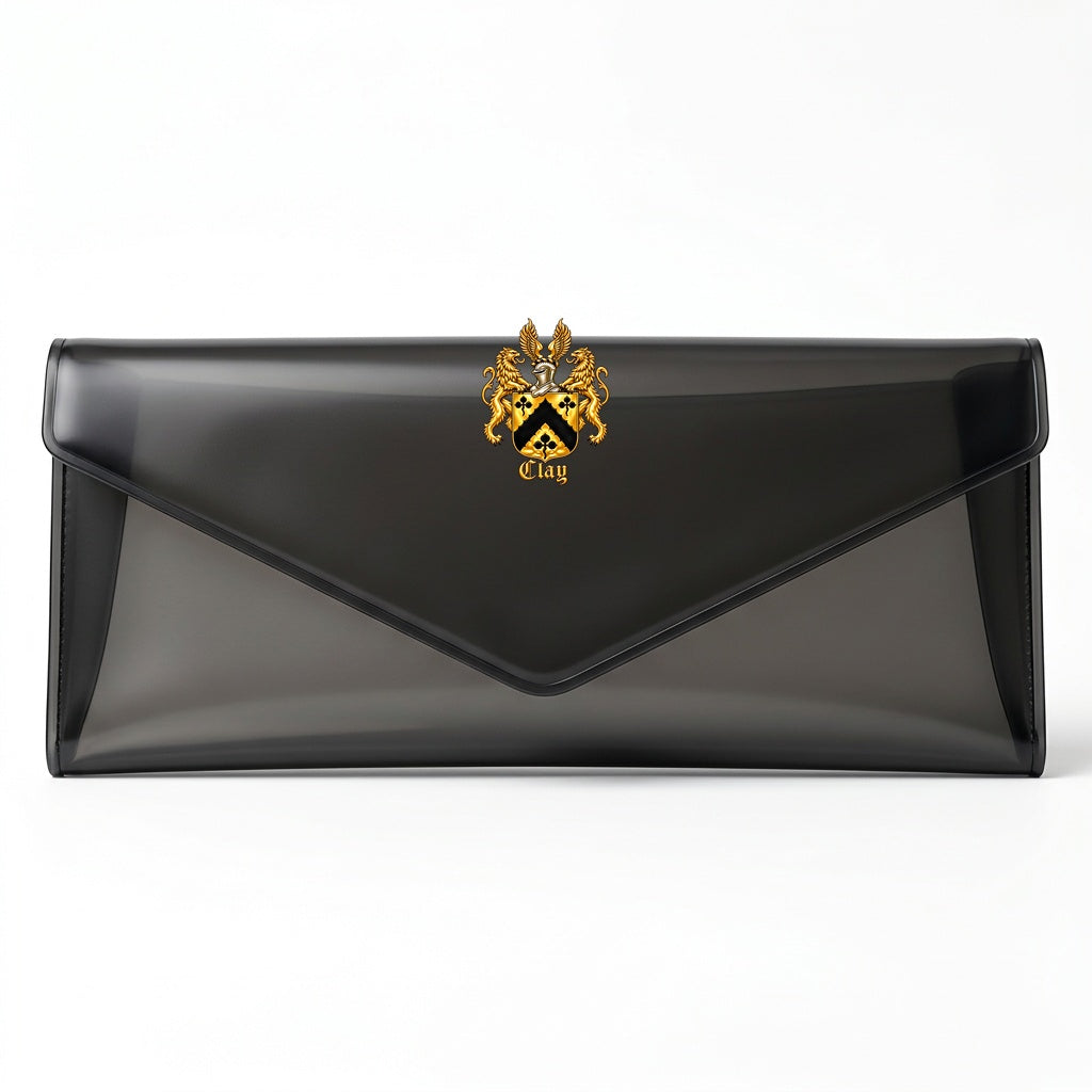 Black translucent TPU envelope clutch with the official gold Lion’s Crest