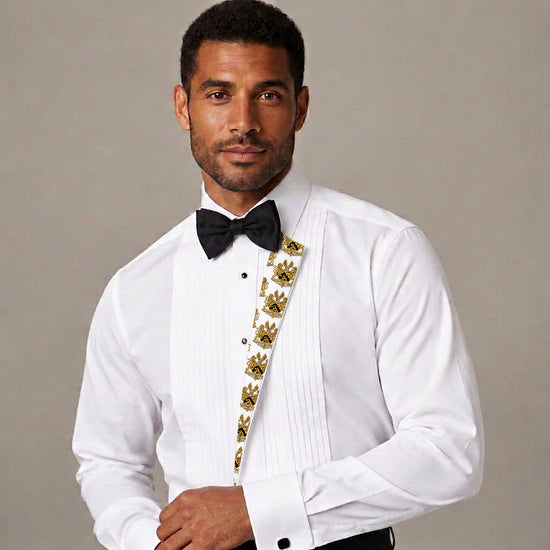 Tuxedo shirt with crest-patterned inner lining