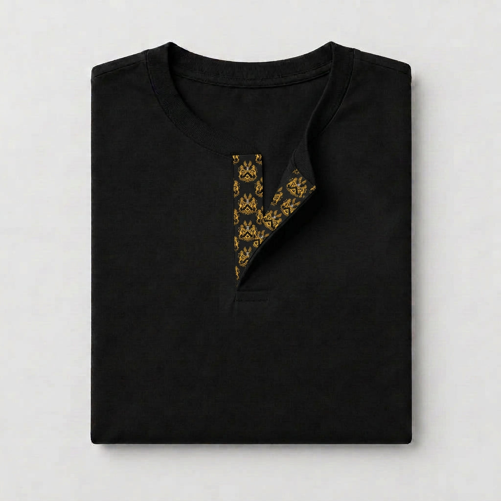 Silk tuxedo shirt with crest-patterned inner lining