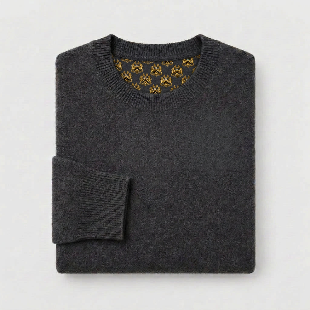 Cashmere tuxedo shirt with crest-patterned inner lining