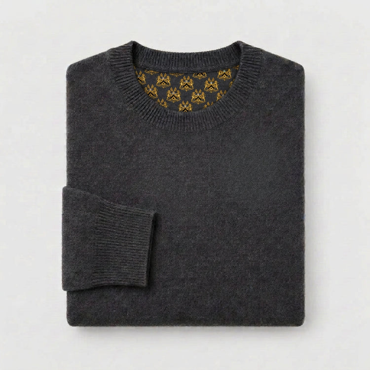 Cashmere tuxedo shirt with crest-patterned inner lining