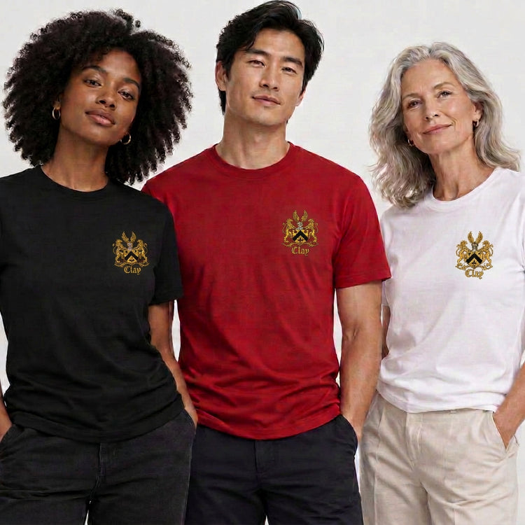 Tees with the gold Clay crest on the left chest