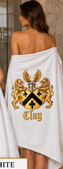 White crest towel, back
